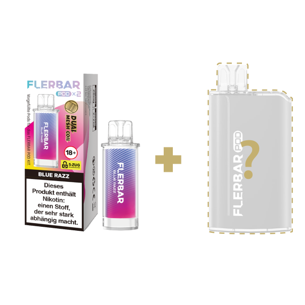 Flerbar Pods - Blue Razz + Zufälliger Akkuträger