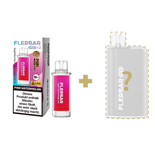 Flerbar Pods - Pink Watermelon + Zufälliger Akkuträger